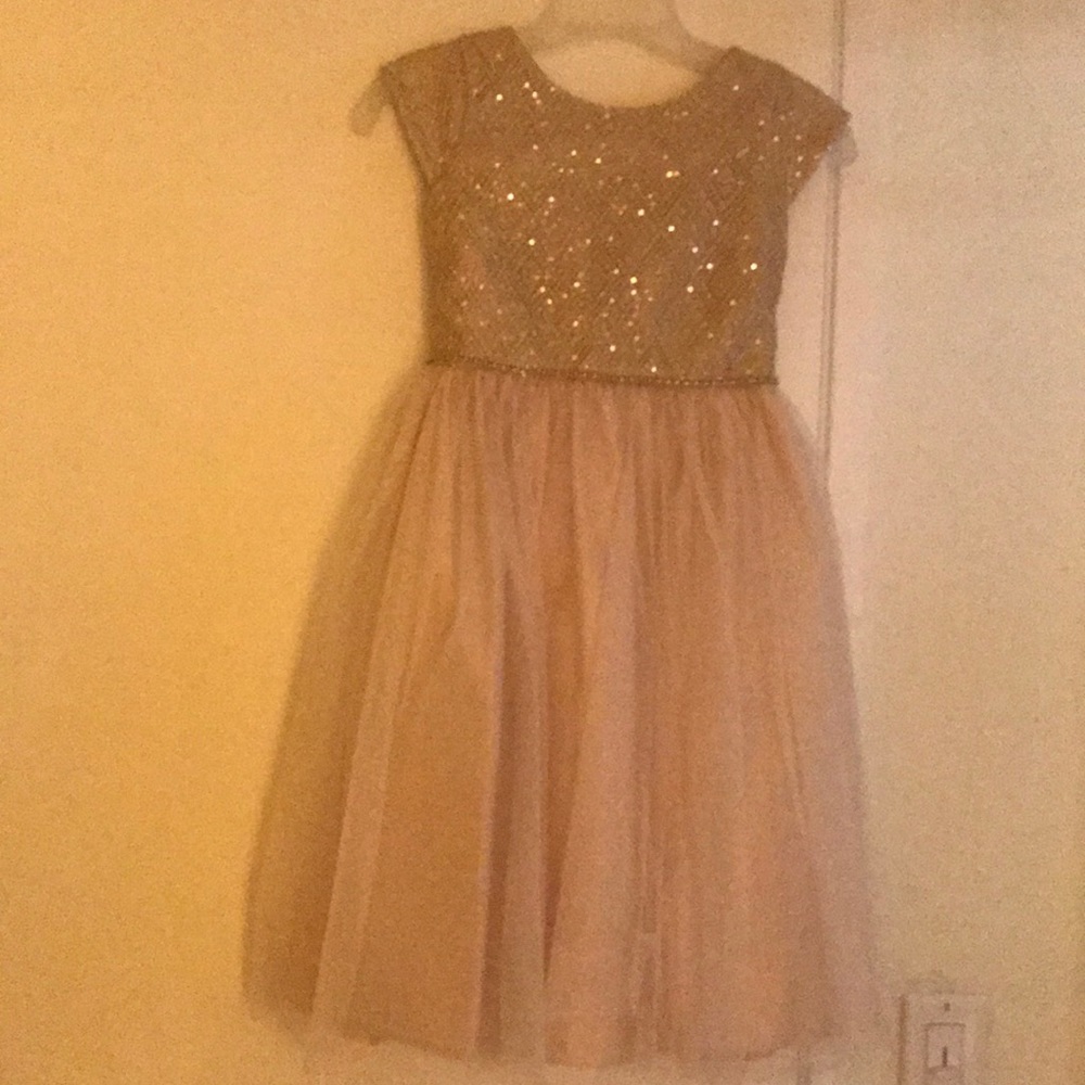 Sweet Kids Girls Champagne Gold Cord Embroidered Dress size 6-7